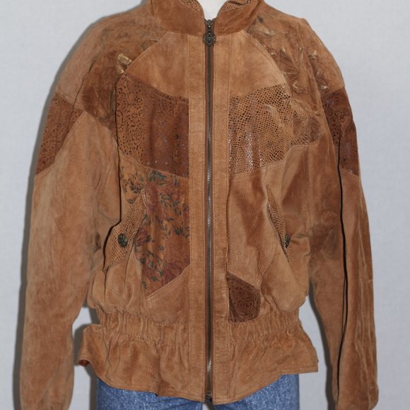 Winlit Brown Leather Bomber Coat - Picture 12 of 16